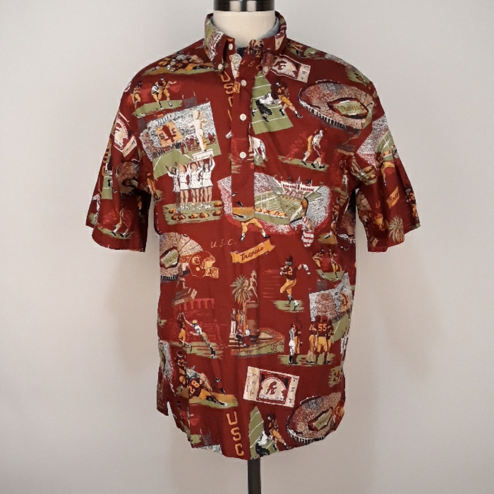 REYN SPOONER USC Trojans Collegiate Football Red Cotton Sz XL Short Sleeve Shirt